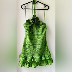 NWT Farm Rio size M Green Halter Rio Ruffle Crochet Mini Dress x Anthropologie